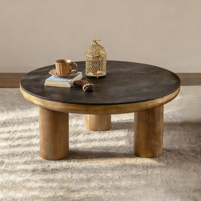 Retro Black Solid Manufactured Wood Round Coffee Table