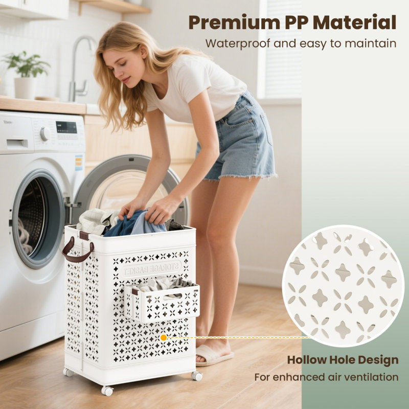 Panier à linge pliable de 20 gallons avec mini panier suspendu et roulettes