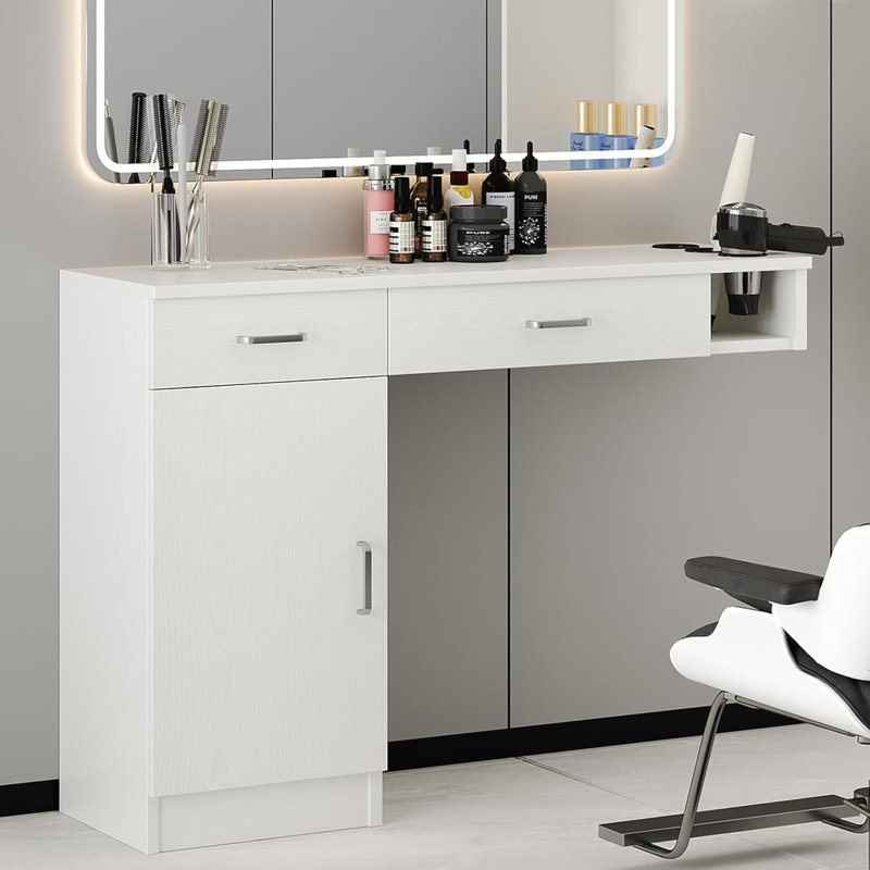 Station de coiffeur murale avec coiffeuse Thame, sans miroir, Blanc