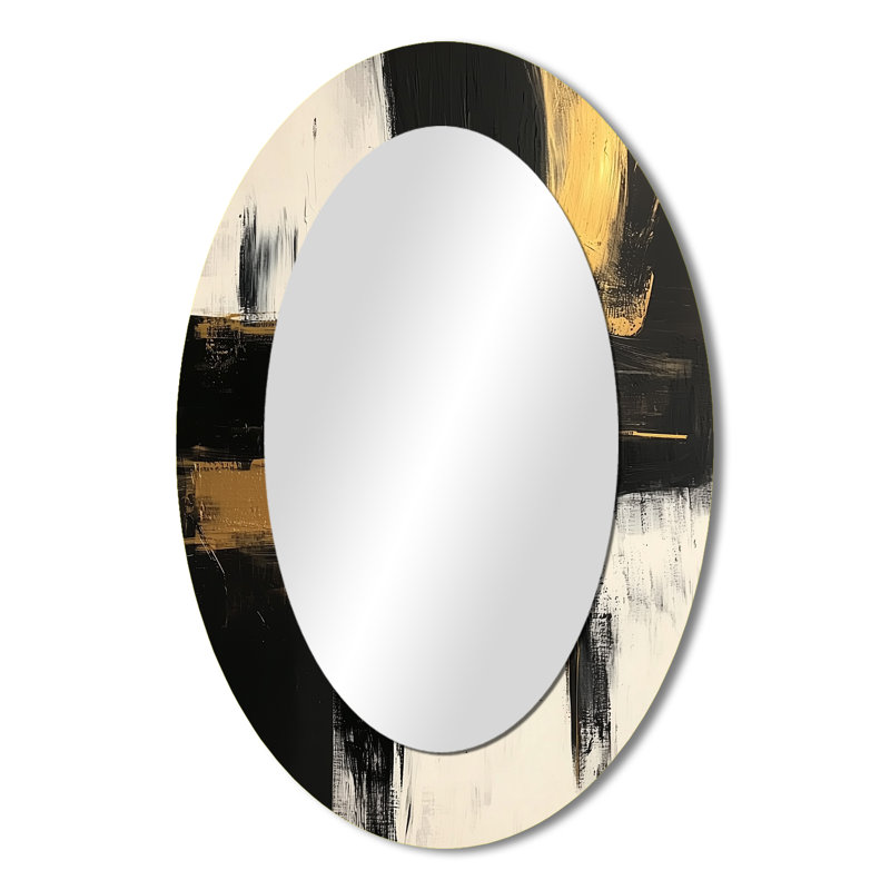 Abstrait noir et or Maelstrom de l'élégance - Miroir mural moderne ovale, 36 po x 24 po