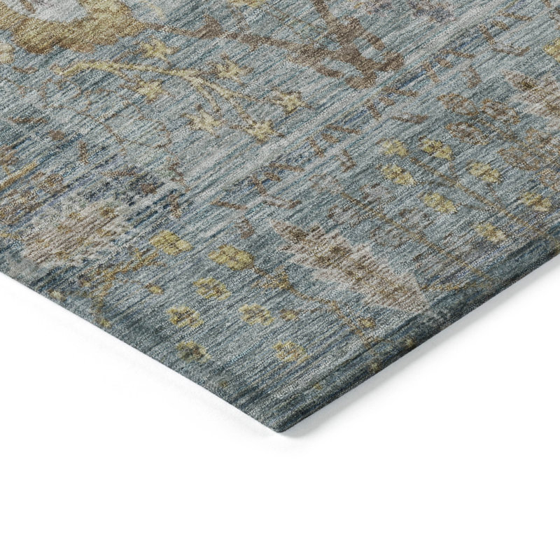 Teal Rectangular Washable Synthetic Indoor/Outdoor Rug 3' x 5'