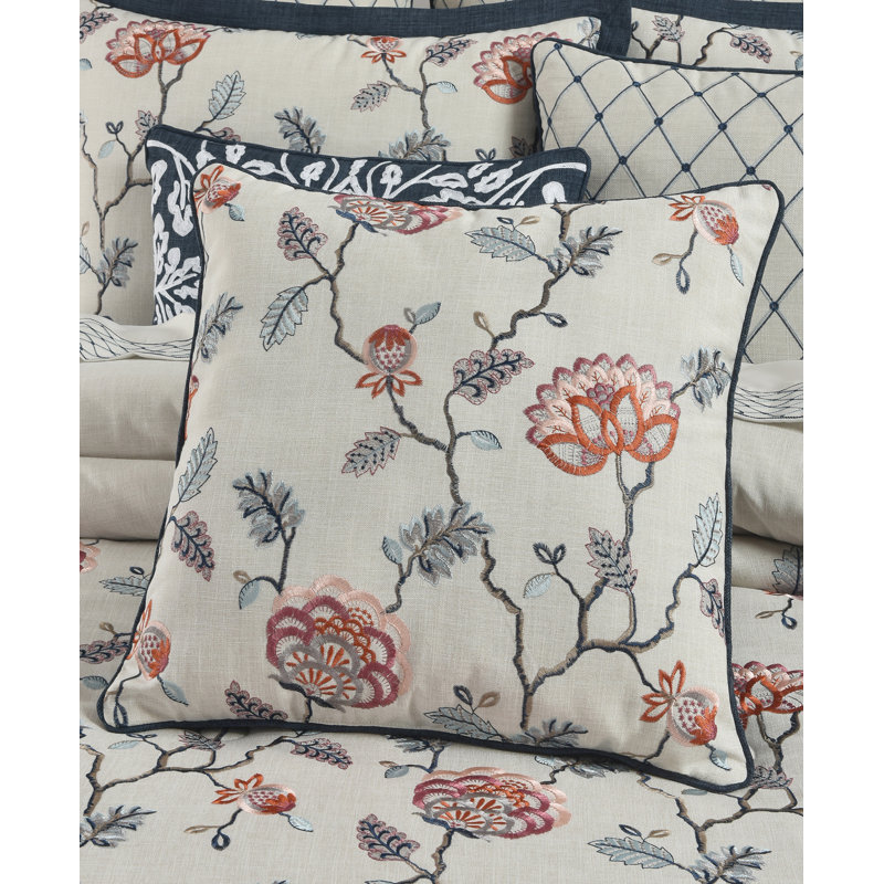 Coussin Parkview, Carré, H 20 po x l 20 po, Beige / rouge floral
