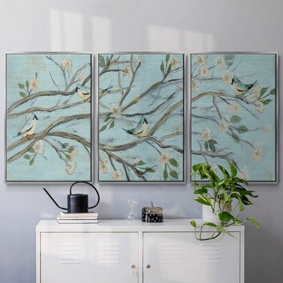 "Blue Sky and Blossoms", reproduction sur toile 3 pièces