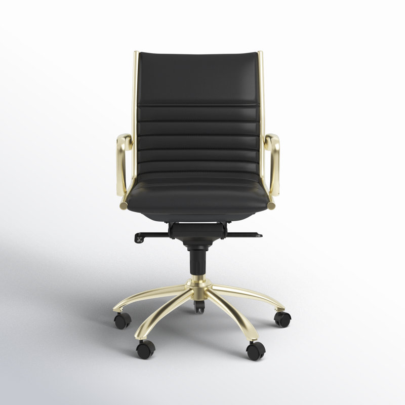 Naida Faux Leather Swivel Task Chair, Yes, Black Faux Leather/Gold base