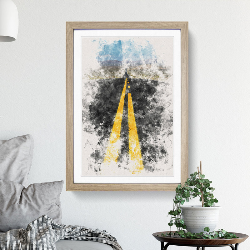Horizon Of Nevada Watercolour - Picture Frame Graphic Art, 63cm H x 45cm W x 2cm D, Oak Framed