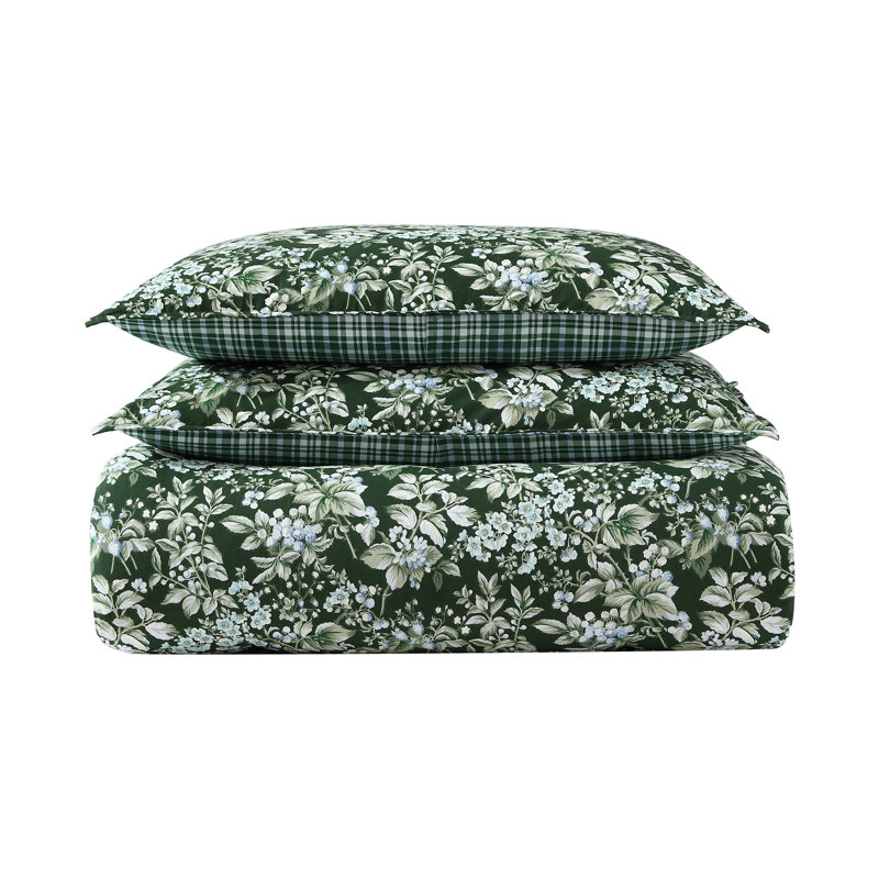 Bramble Floral Green Cotton King Duvet Cover Set