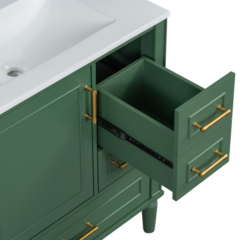 Meuble-lavabo compact en bois massif et en bois massif vert de style traditionnel