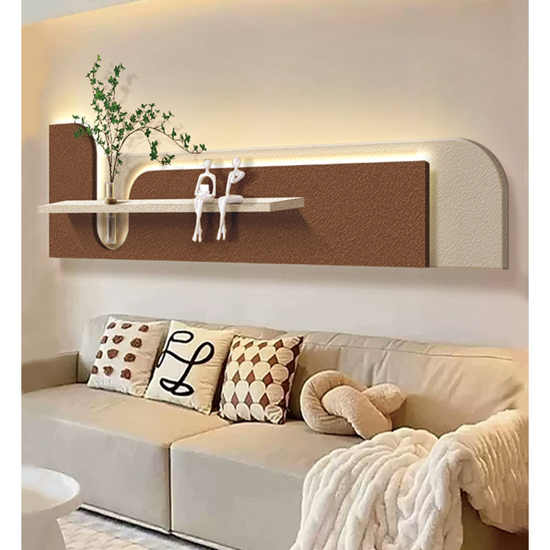 Aquarelle de couleur crème avec plantes lumineuses sur le mur, H 15,75 po x l 59,06 po x P 5,91 po, Brun