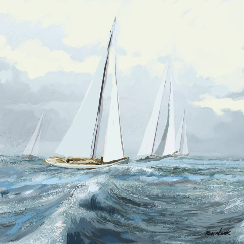 «Sailing Ships III» par Rick Novak - peinture sur toile tendue, H 20 po x l 20 po