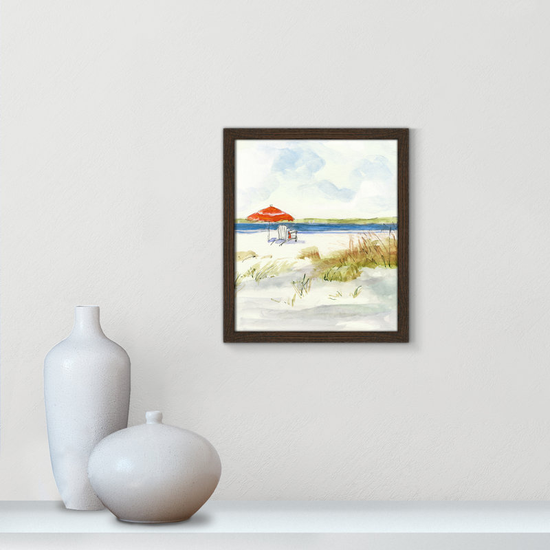 S Croquis de plage I - peinture encadrée, H 15 po x l 13 po x P 0,75 po, Cadre espresso