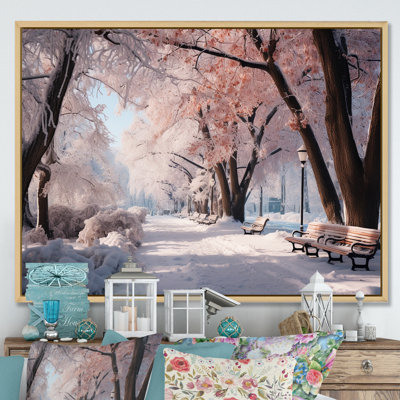 «Pink Snowy Park Floral Canopy», art mural sur toile