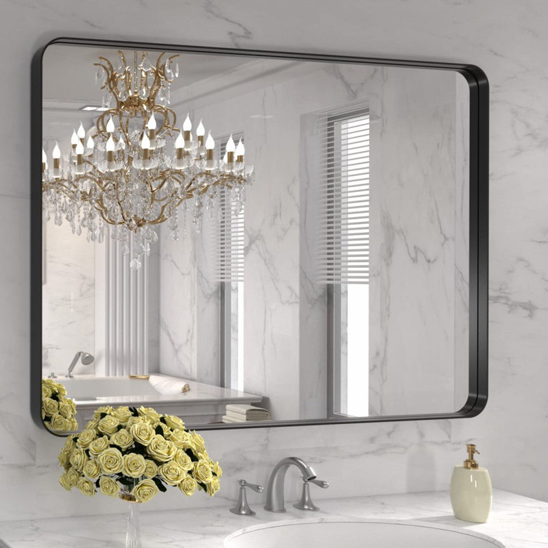 Black Aluminium Frame Bathroom Mirror, 29.93" x 39.93"