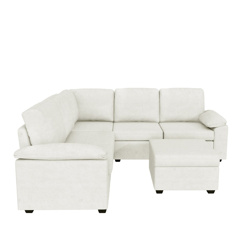 4 - Piece Upholstered Sectional, Beige Velvet