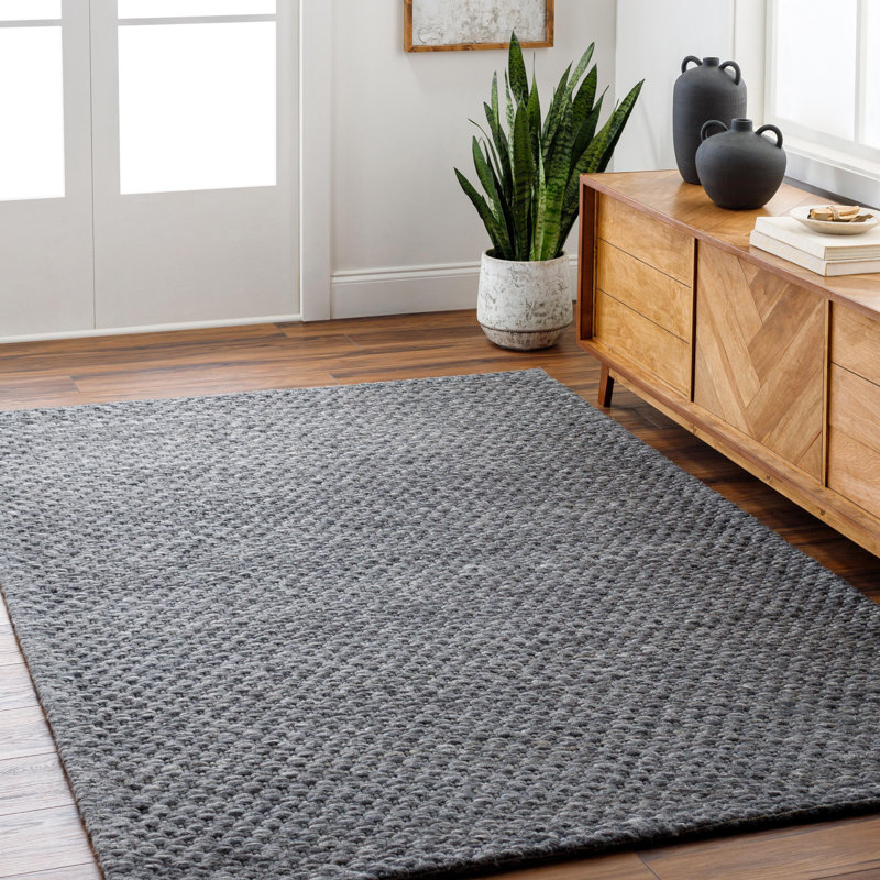 Rectangle Buster Polyester/Wool Area Rug in Charcoal, Rectangle 2' x 3'