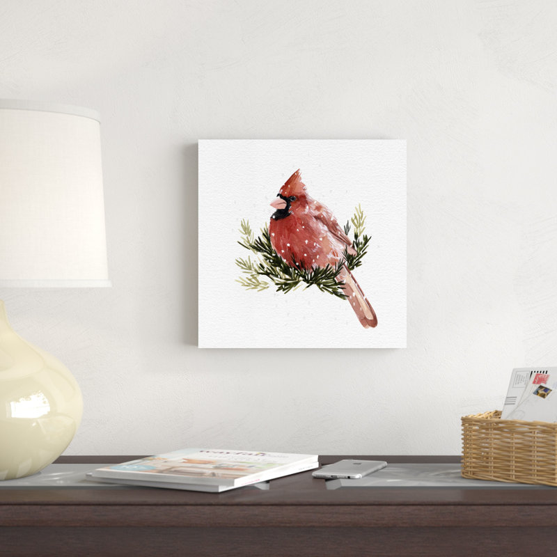 Cardinal avec neige II, H 12 po x l 12 po