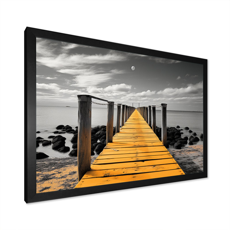 Bahraoui Beach Pier Point de vue noir sur toile, H 34 po x l 44 po x P 1,5 po, Cadre photo noir
