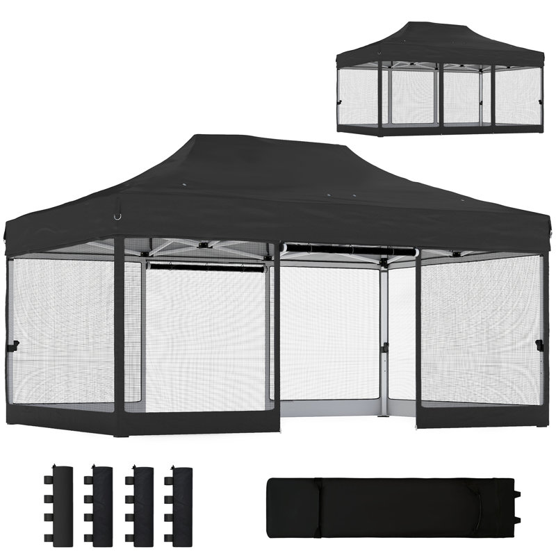 3x4.5m Pop Up Gazebo with Mesh Nettings, Outdoor Garden Party Tent Marquee, Black