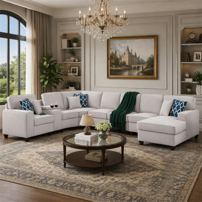 Eric 9 Pieces Upholstered Sectional With Ottoman