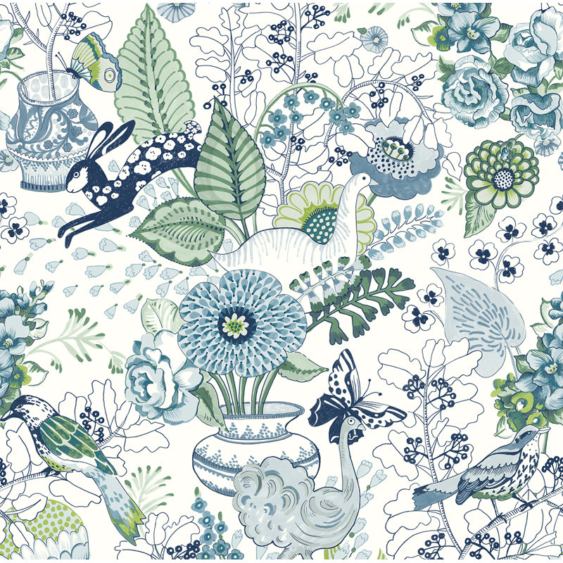 Rouleau de papier peint lisse l 20,5 po x L 33 pi Fauna Ackerman, Bleu