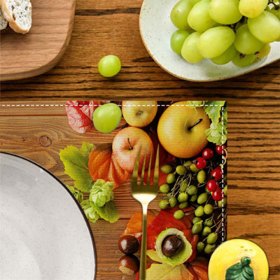 4Pcs/Set Red Apple Fruits Printed Placemats Heat Stain Resistant Polyester Linen Place Mats For Kitchen Dining Decor 30X45cm/11.8X18in