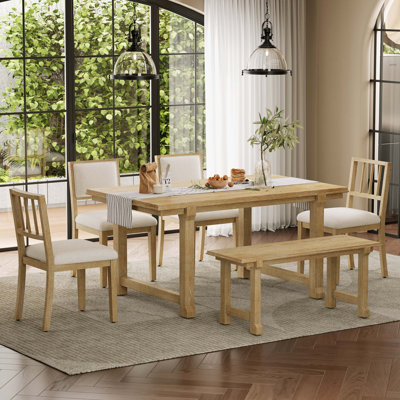 Ensemble de salle à manger Farmhouse avec pieds en bois massif et chaises ergonomiques doubles