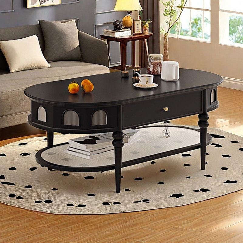 Solid Wood Glass Coffee Table, Black
