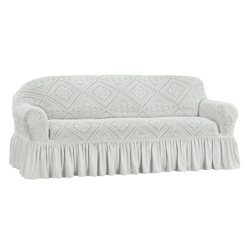 Élégante housse de meuble extensible avec bordure à volants, Polyester gris