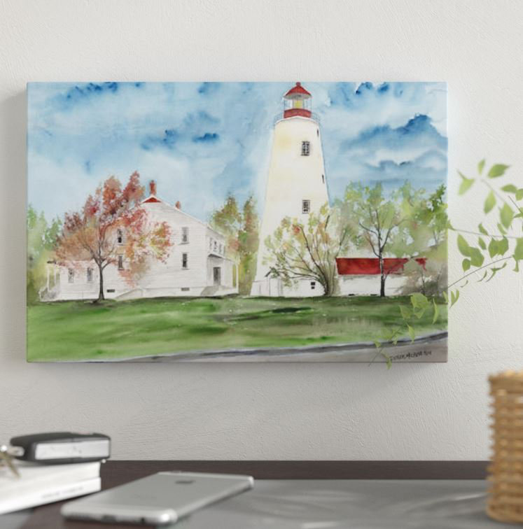 « sandy hook phare », reproduction d’impression sur toile, H 26 po x l 40 po x P 1,5 po, Pas de tapis, Toile tendue