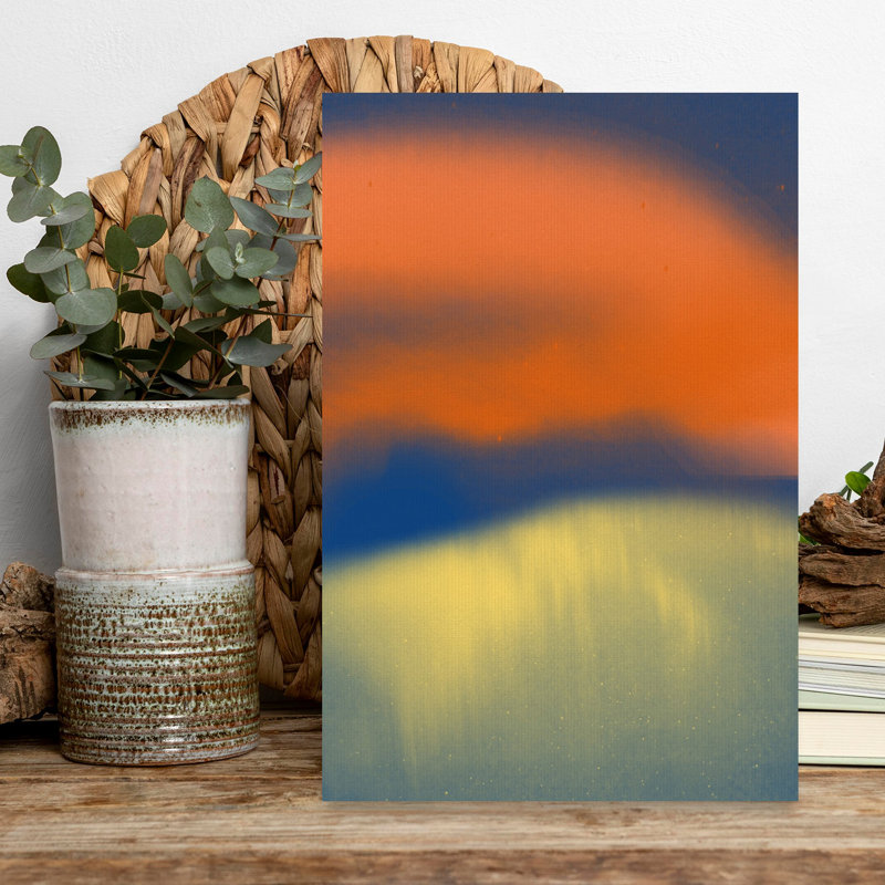Paysage abstrait en néon, orange, jaune, bleu, abstrait, paysage contemporain coloré, art mural, H 18 po x l 12 po