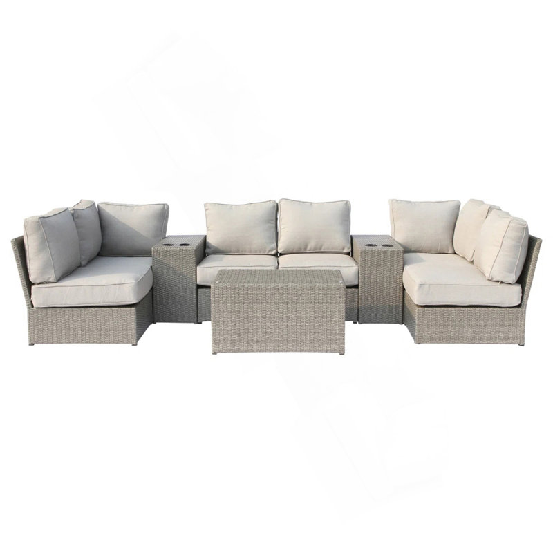Ensemble de conversation d'extérieur en osier pour 4 personnes - Pré-assemblé avec coussins