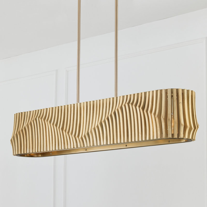 41" W x 7.5" H 6-Light Linear Chandelier in Matte Brass and Handcrafted Blonde Mango Wood