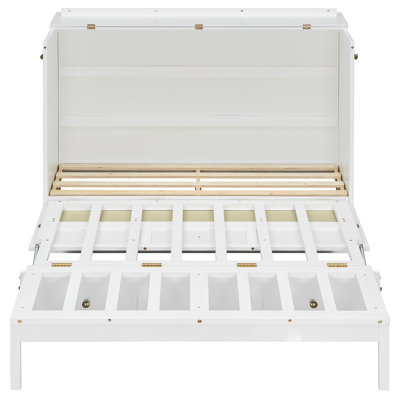 Full Size White Bed, Unique Design, Stable Load - Bearing, Multifunctional Storage Bed In White, Smart Space Utilization, 350 Pound Support, Design
