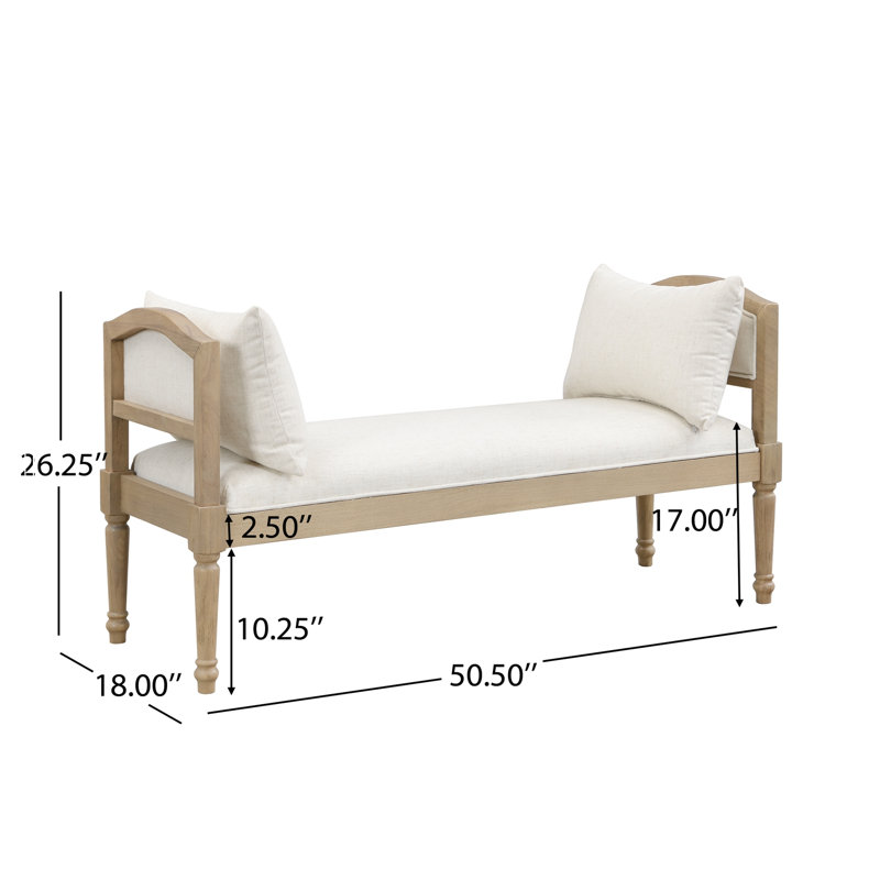 Banc rembourré avec pieds tournés et coussins latéraux, Beige