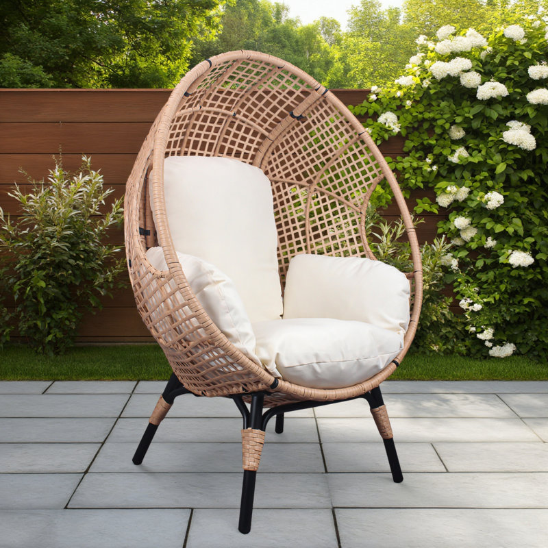 Fauteuil à œufs de patio moderne - Rotin en polyéthylène tissé avec coussin en polyester - résistant aux intempéries