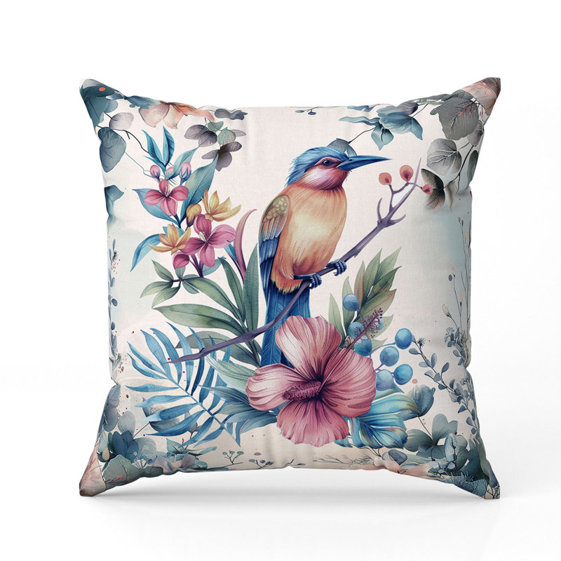 Coussin Whispers of Nature, H 18 po x l 18 po, Bleu / Rose