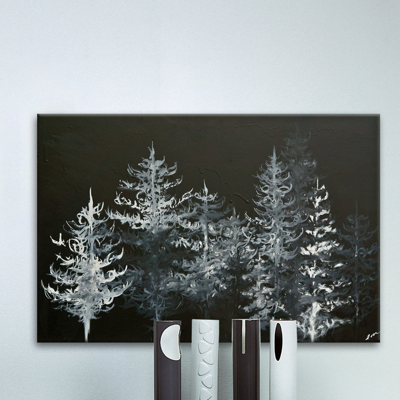 Trees in Moonlight Black and White Canvas Art Print