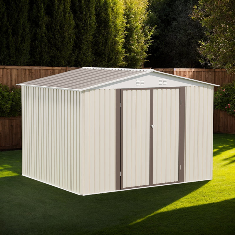 10x8 ft White Outdoor Garden Shed, Aluminum Alloy Frame with Hinge Door