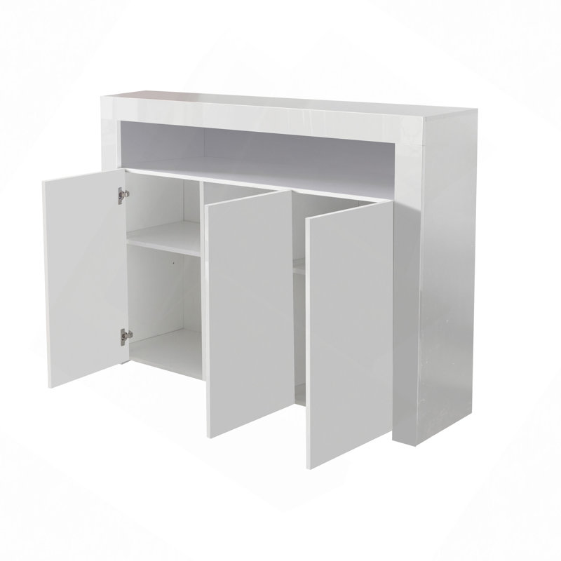 Meuble de rangement pour salon / buffet noir ultrabrillant avec éclairage à DEL, armoire de cuisine moderne avec armoire de rangement en bois et meuble télé avec 3 portes pour le couloir de la salle à manger