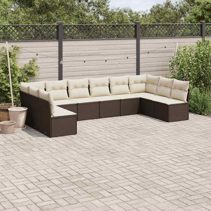 Ensemble de canapé de jardin modulaire en rotin PE brun 10 pièces Vidaxl