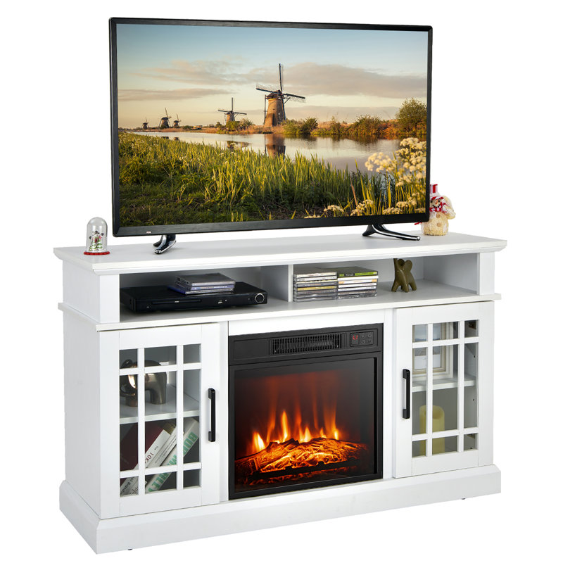 Ripley 48'' W Storage Credenza with Electric Fireplace Included, White