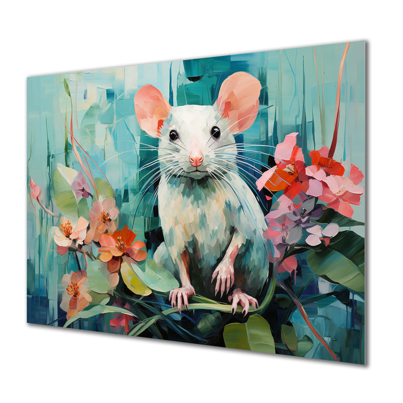 «Green Curious Rat Blooms» - souris, art mural en métal, H 12 po x l 20 po x P 1 po