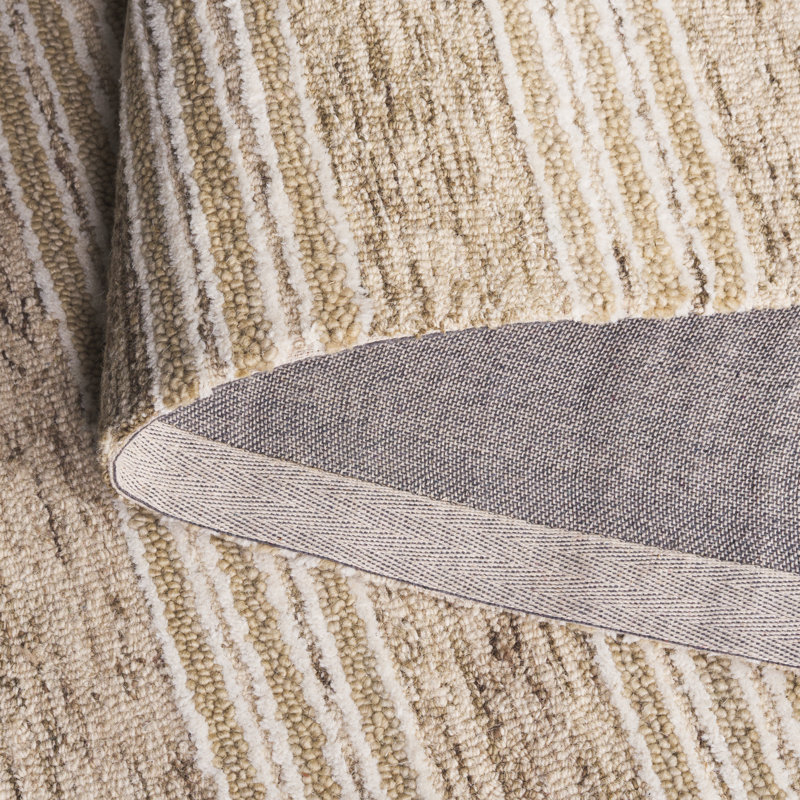 Pine 803 Hand Tufted Wool; Cotton; Latex Striped Rug in Ivory/Taupe, Rectangle 5' x 8'