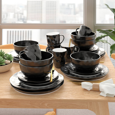Stone Lain Ivy Stoneware 24 Piece Dinnerware Set, Service for 6, Black