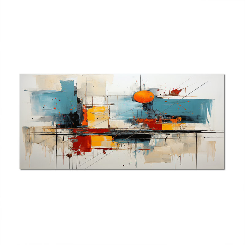 Grand art mural bleu sarcelle à flux audacieux - Dams, Toile tendue, H 28 po x l 60 po x P 1,5 po