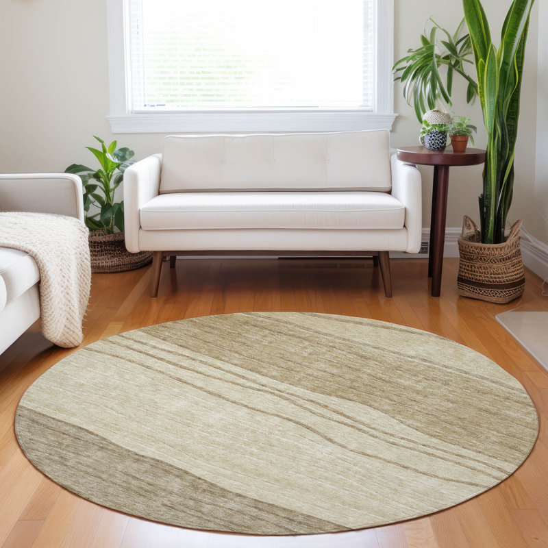 Premium Machine Washable Tweedy Beige Rug, Round 8'