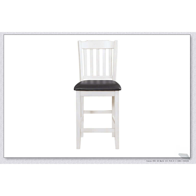 Ensemble de 2 chaises à hauteur de comptoir avec revêtement en similicuir brun foncé au fini blanc antique