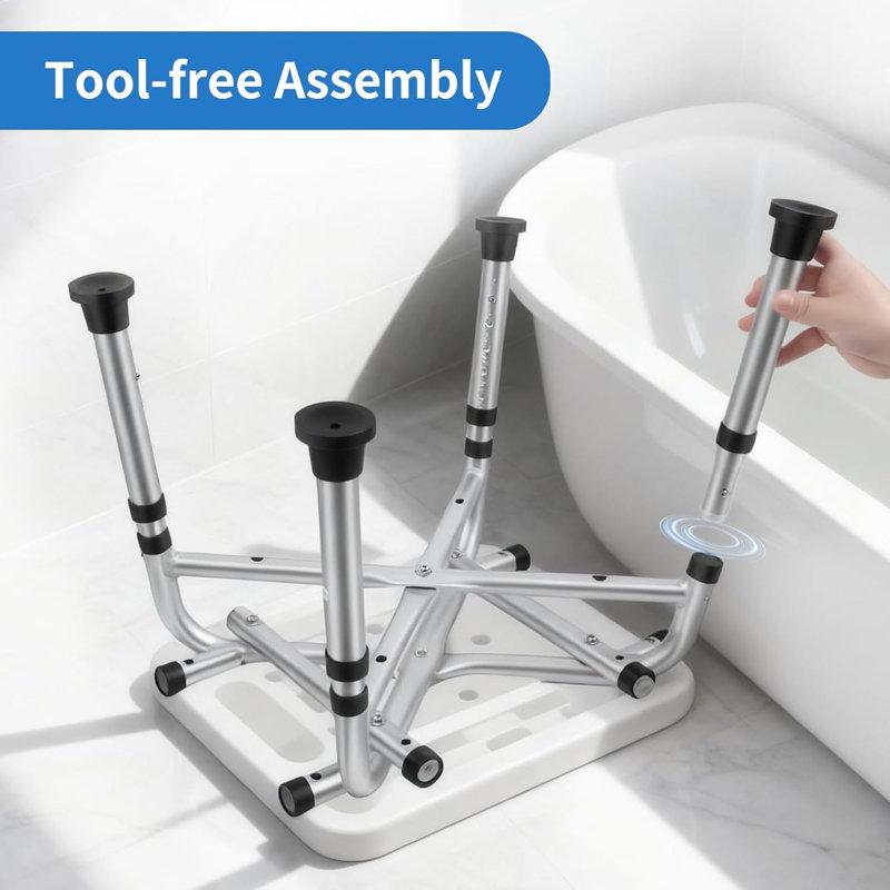 Heavy Duty Shower Chair for Inside Shower and Tub with Reinforced X-Bar, Padded Arms and Backrest, White