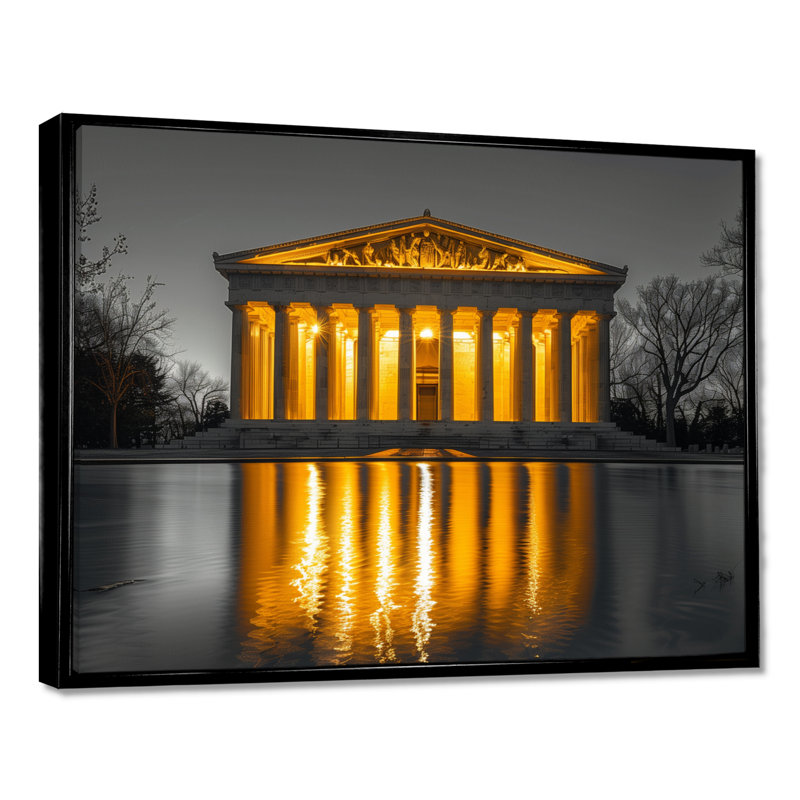 Jaune jaune gris, Lincoln, Monument commémoratif, art mural, Cadre flottant noir, H 16 po x l 32 po