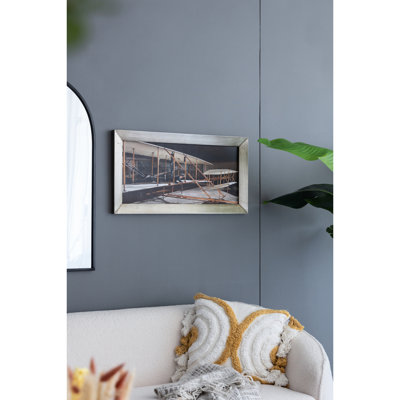 Flight Wall Art 15.7x1.2x29.9 Inches Multicolored Traditional Design Man On Old - Fashioned Plane Bedroom Decorative Touch Accent Enhancement Item With Stretched For Dining Room Addition
