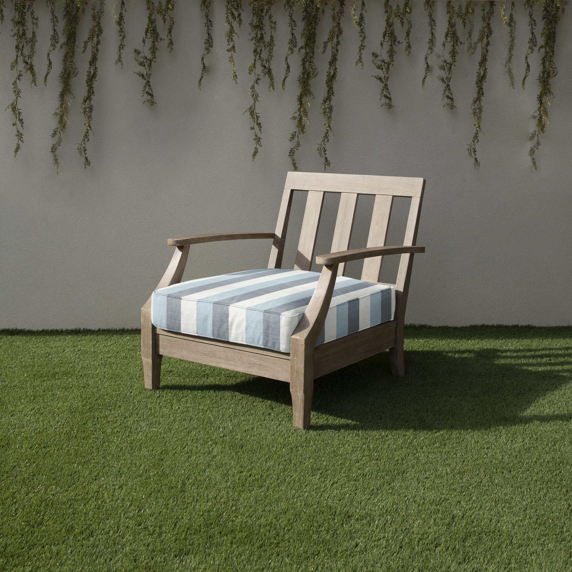 Striped Outdoor Lounge Chair Cushion, 22.5" x 22.5", Blue Stripe Sunbrella®